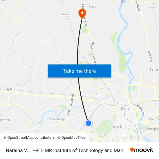 Naraina Vihar to HMR Institute of Technology and Management map