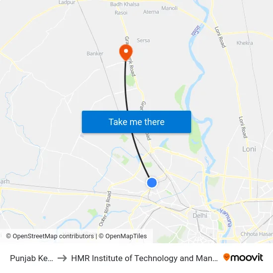 Punjab Kesari to HMR Institute of Technology and Management map