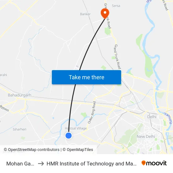 Mohan Garden to HMR Institute of Technology and Management map