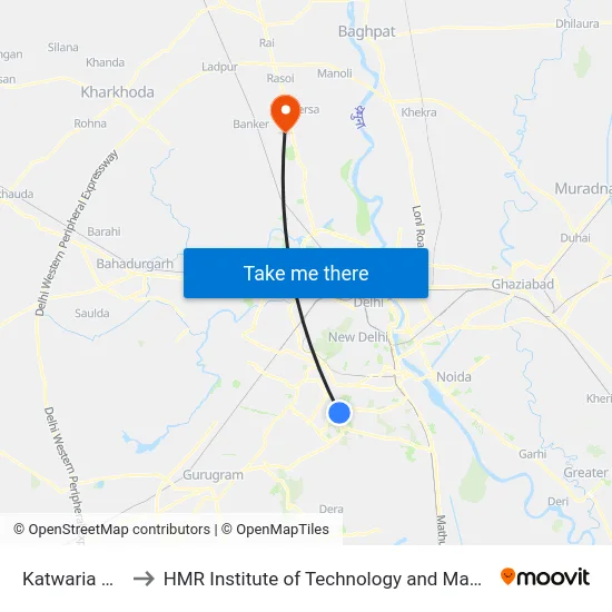 Katwaria Sarai to HMR Institute of Technology and Management map