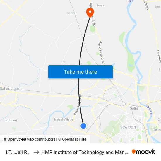 I.T.I.Jail Road to HMR Institute of Technology and Management map