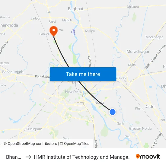 Bhangel to HMR Institute of Technology and Management map