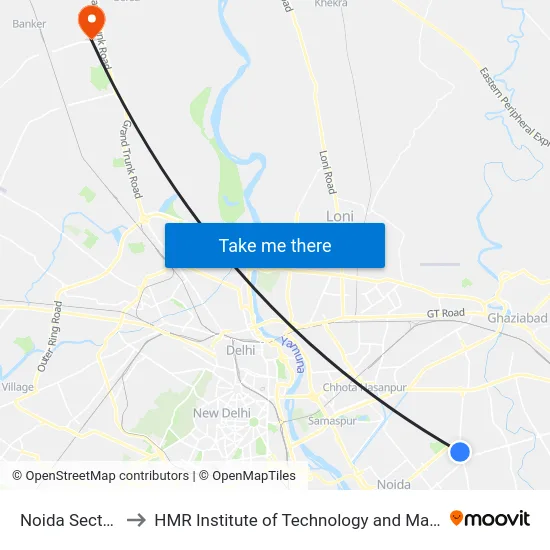 Noida Sector 71 to HMR Institute of Technology and Management map