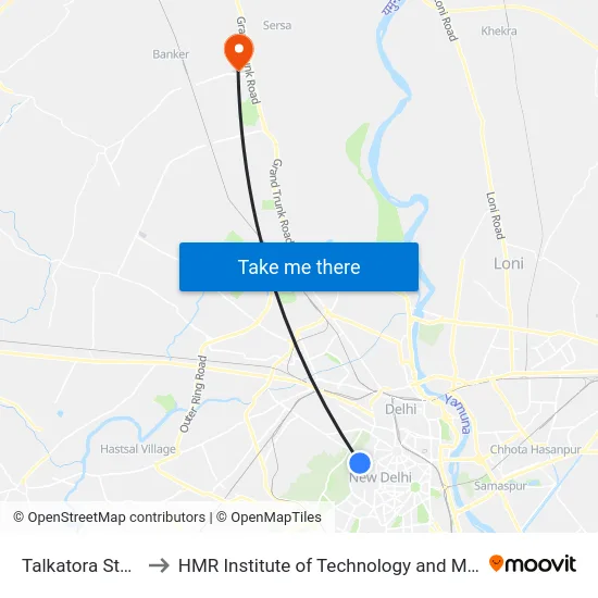 Talkatora Stadium to HMR Institute of Technology and Management map