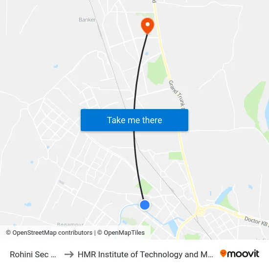 Rohini Sec 17/16 to HMR Institute of Technology and Management map