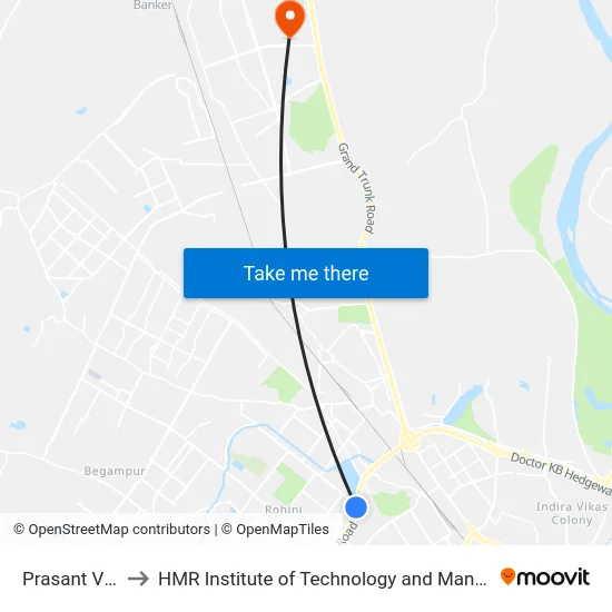 Prasant Vihar to HMR Institute of Technology and Management map