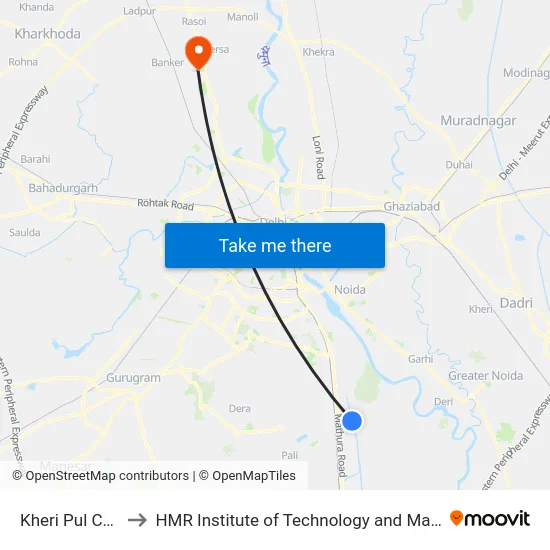 Kheri Pul Chowk to HMR Institute of Technology and Management map