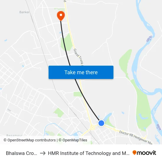 Bhalswa Crossing to HMR Institute of Technology and Management map