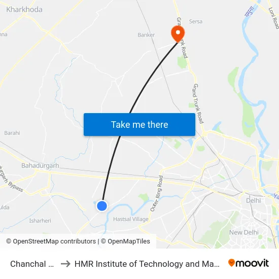 Chanchal Park to HMR Institute of Technology and Management map
