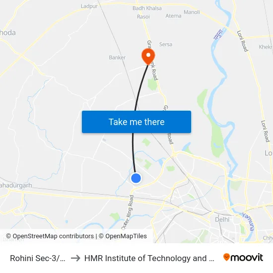 Rohini Sec-3/4 Xing to HMR Institute of Technology and Management map
