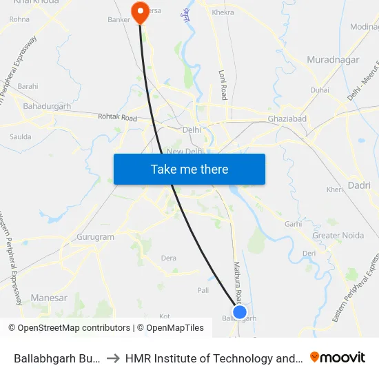 Ballabhgarh Bus Stand to HMR Institute of Technology and Management map