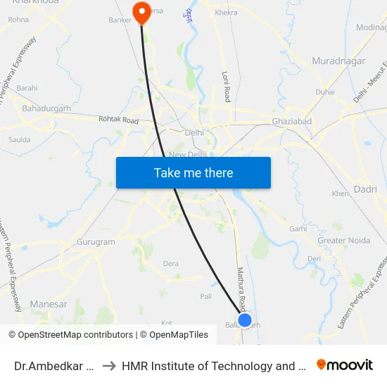 Dr.Ambedkar Chowk to HMR Institute of Technology and Management map