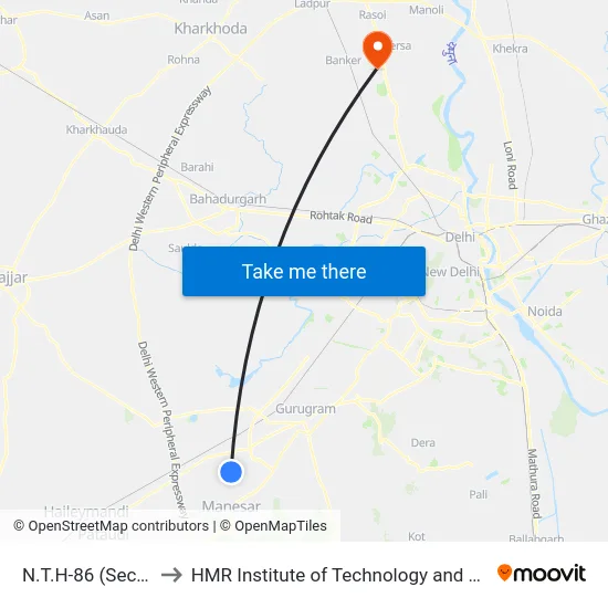 N.T.H-86 (Sector 86) to HMR Institute of Technology and Management map