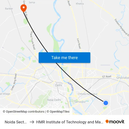 Noida Sector 58 to HMR Institute of Technology and Management map