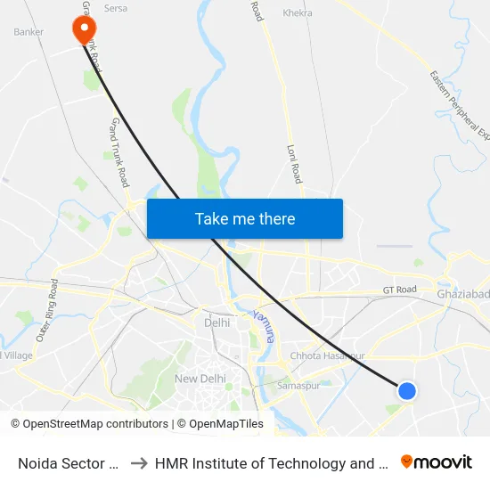 Noida Sector 59 / 62 to HMR Institute of Technology and Management map
