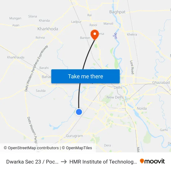 Dwarka Sec 23 / Pochan Pur Village to HMR Institute of Technology and Management map