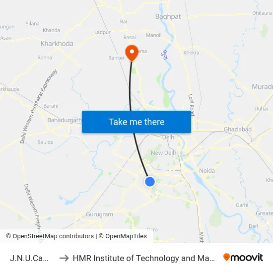J.N.U.Campus to HMR Institute of Technology and Management map