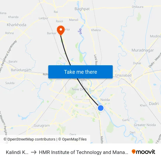 Kalindi Kunj to HMR Institute of Technology and Management map