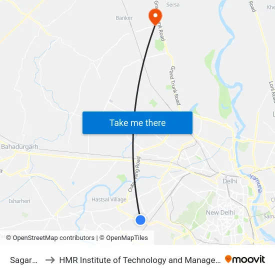 Sagarpur to HMR Institute of Technology and Management map