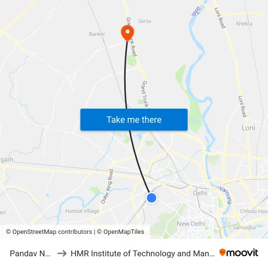 Pandav Nagar to HMR Institute of Technology and Management map