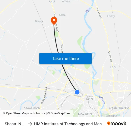 Shastri Nagar to HMR Institute of Technology and Management map