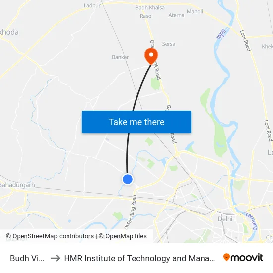 Budh Vihar to HMR Institute of Technology and Management map