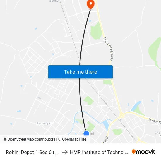 Rohini Depot 1 Sec 6 (Ambedkar Hospital) to HMR Institute of Technology and Management map