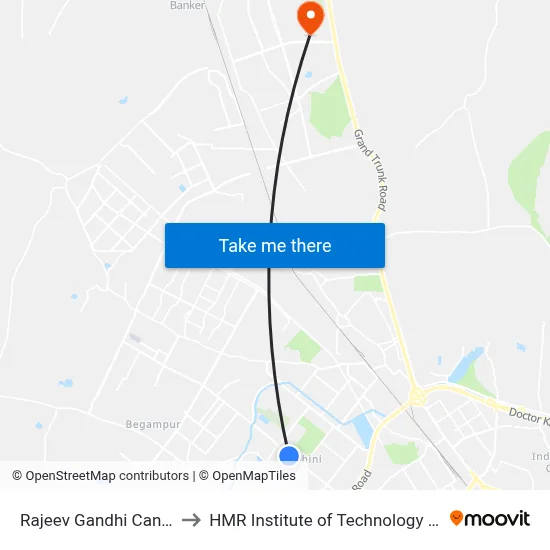 Rajeev Gandhi Cancer Hospital to HMR Institute of Technology and Management map