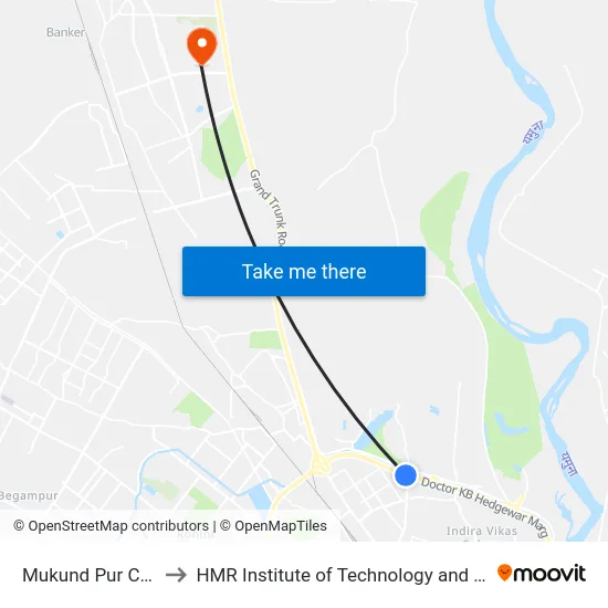 Mukund Pur Crossing to HMR Institute of Technology and Management map