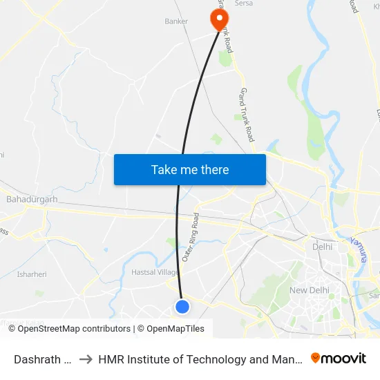 Dashrath Puri to HMR Institute of Technology and Management map