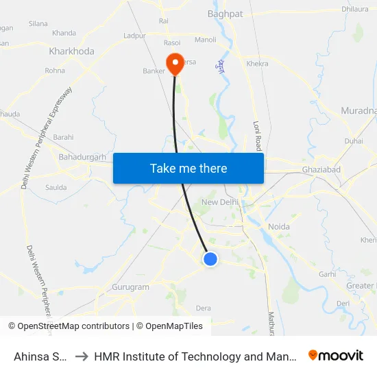 Ahinsa Sthal to HMR Institute of Technology and Management map