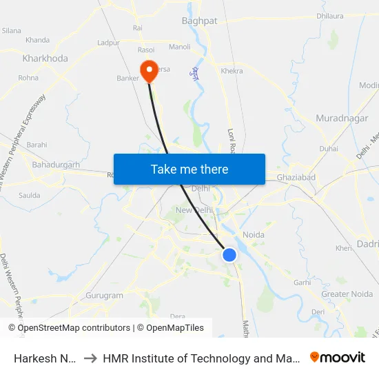 Harkesh Nagar to HMR Institute of Technology and Management map