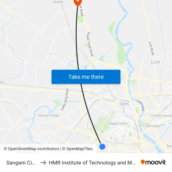 Sangam Cinema to HMR Institute of Technology and Management map