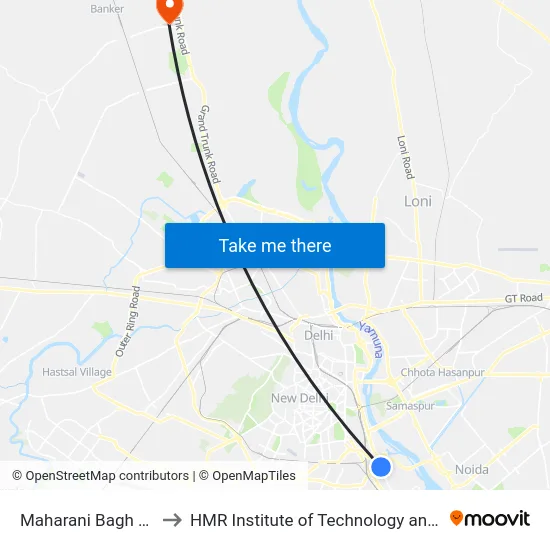 Maharani Bagh / Ashram to HMR Institute of Technology and Management map