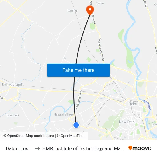 Dabri Crossing to HMR Institute of Technology and Management map