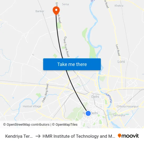 Kendriya Terminal to HMR Institute of Technology and Management map