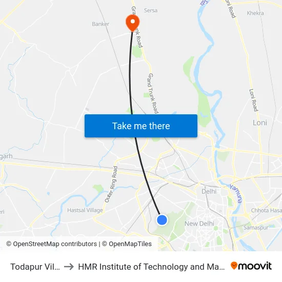 Todapur Village to HMR Institute of Technology and Management map