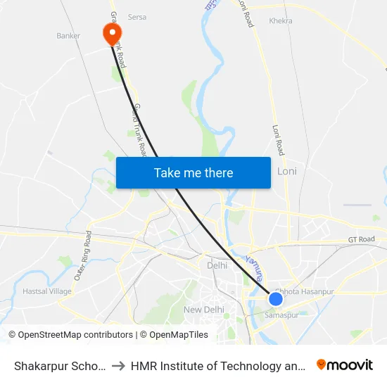 Shakarpur School Block to HMR Institute of Technology and Management map