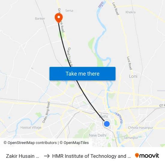 Zakir Husain College to HMR Institute of Technology and Management map
