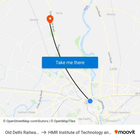 Old Delhi Railway Station to HMR Institute of Technology and Management map