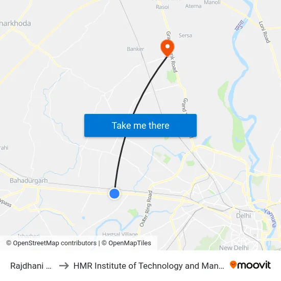 Rajdhani Park to HMR Institute of Technology and Management map