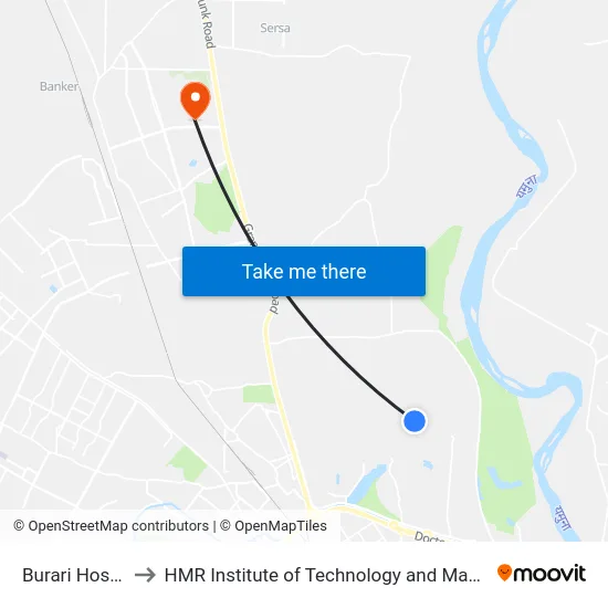Burari Hospital to HMR Institute of Technology and Management map