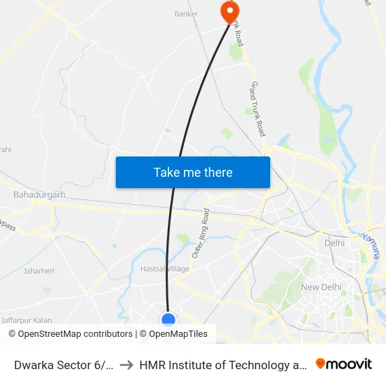 Dwarka Sector 6/10 Market to HMR Institute of Technology and Management map