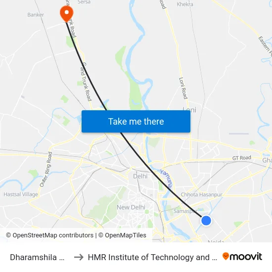 Dharamshila Hospital to HMR Institute of Technology and Management map