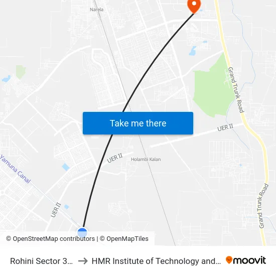 Rohini Sector 34 PKT 1 to HMR Institute of Technology and Management map