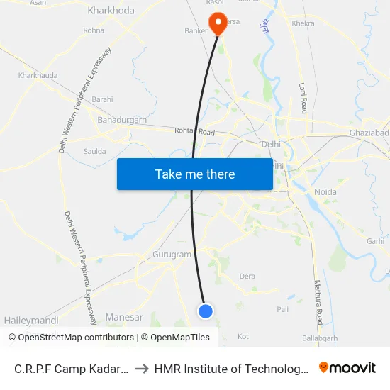 C.R.P.F Camp Kadarpur Gate No.2 to HMR Institute of Technology and Management map