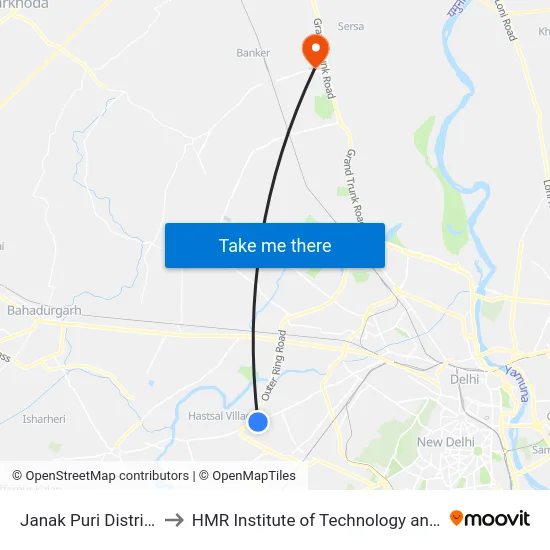 Janak Puri District Centre to HMR Institute of Technology and Management map