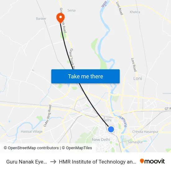 Guru Nanak Eye Hospital to HMR Institute of Technology and Management map