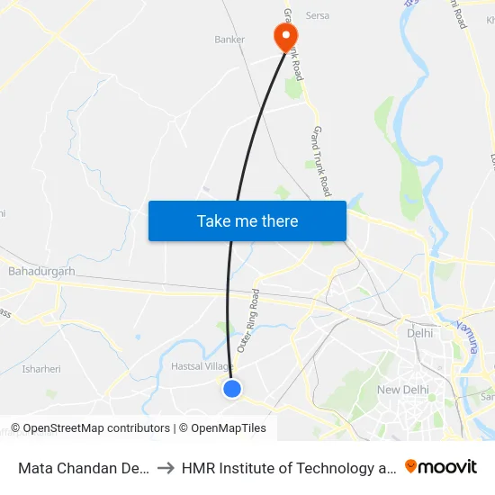 Mata Chandan Devi Hospital to HMR Institute of Technology and Management map