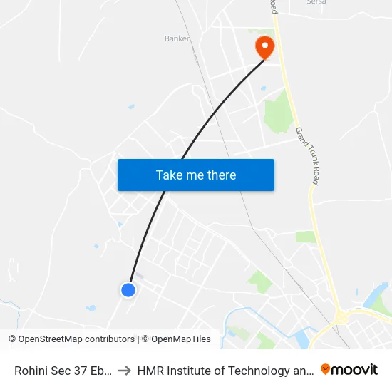 Rohini Sec 37 Ebus Depot to HMR Institute of Technology and Management map